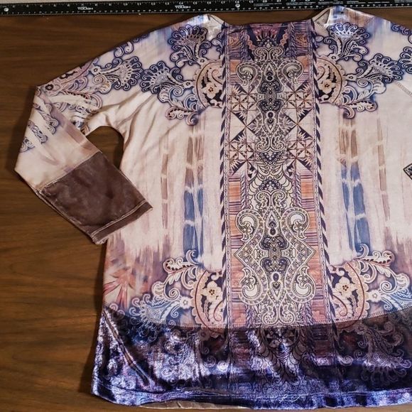 One World Velour & Polyester Boho V-Neck Shirt S - Picture 11 of 15